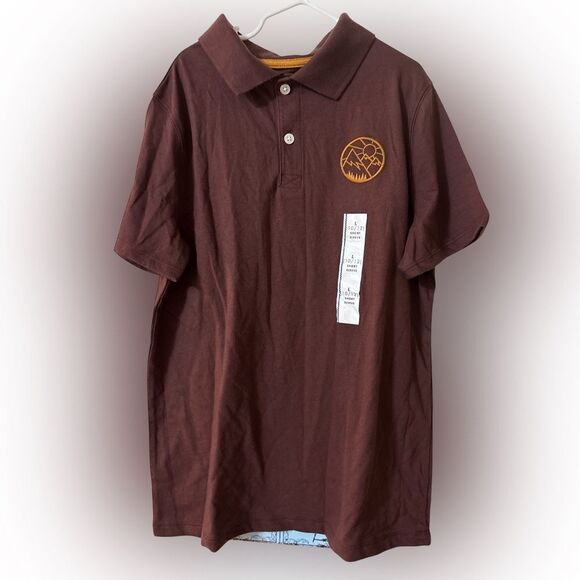 Nwt cat & jack size 10/12 brown Polo Shirt with Mountain Logo - Picture 1 of 2